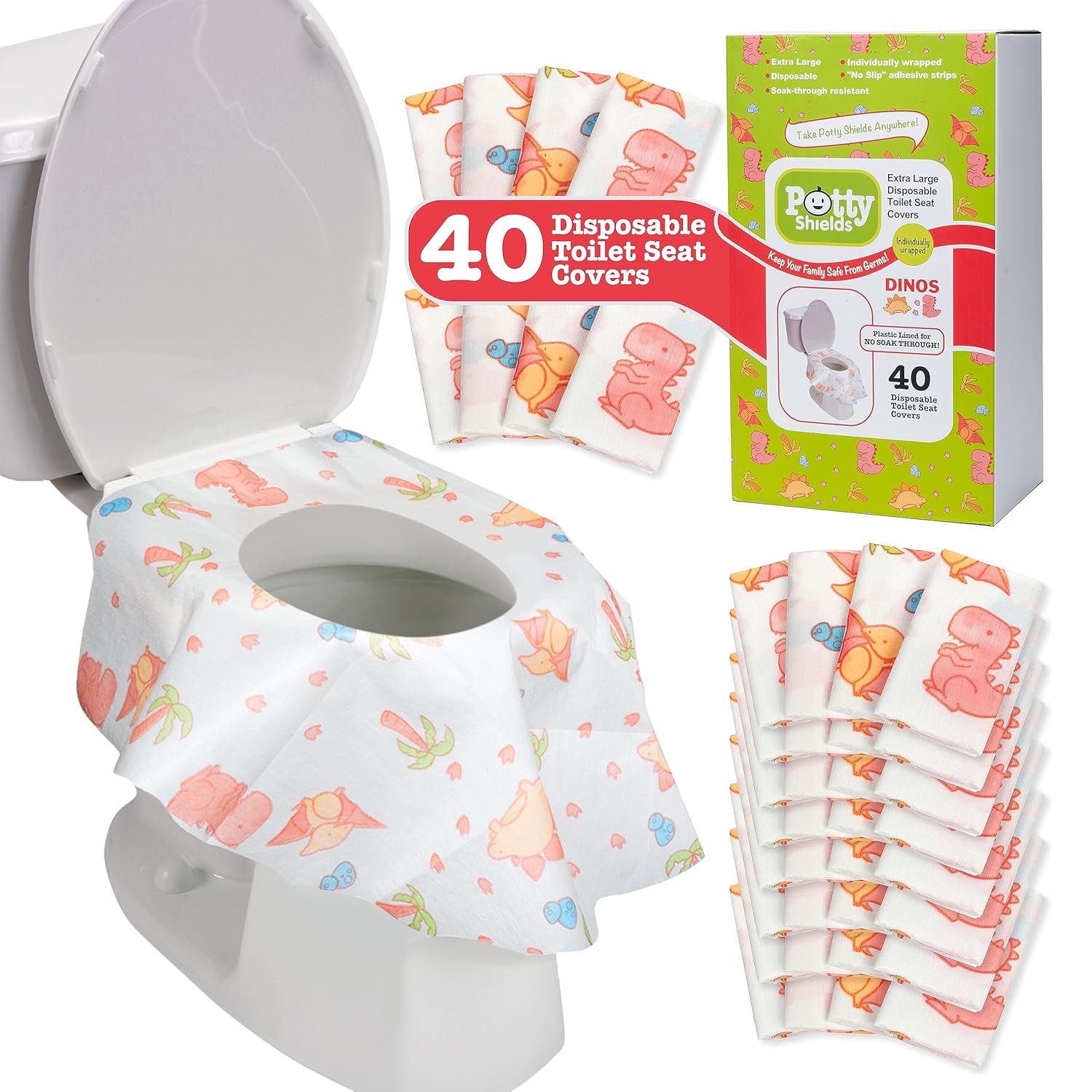 Buy now Toilet Seat Covers Disposable (12 Pack, Sports) - XL Waterproof Toilet Cover for Toddlers, Kids & Adults - Portable & Individually Wrapped for Travel, Potty Training & Public Restrooms 40 Pack Dinosaurs at indiglob india