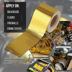 Design Engineering 10396, Inc. Reflect-A-Gold 2" x 15' High-Temperature Reflective, Adhesive-Backed, Insulation Tape/Wrap. Made in America.