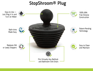 Buy now StopShroom Tub 2 Pack Universal Stopper for Bathtub and Bathroom Sink Drains, Black Plug 2pk, 2 Count at indiglob india