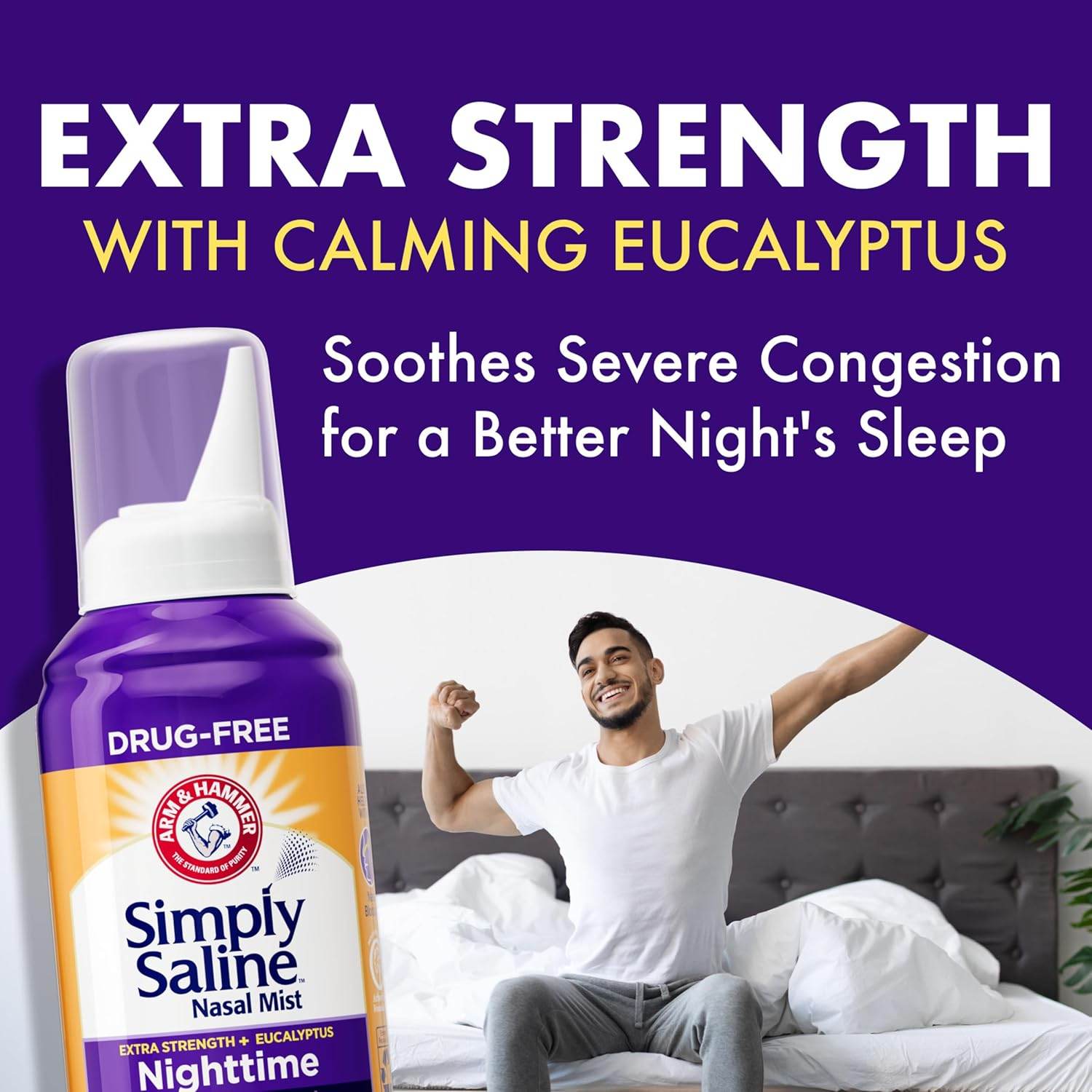 ARM & HAMMER Simply Saline Nighttime Drug-Free Mist for Nasal Congestion at Night, Extra Strength, Calming Eucalyptus, Safe to Use with Rx and OTC, For Adults and Kids Ages 2+, 4.6 oz (129 g) - My Store