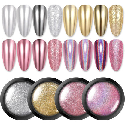 BORN PRETTY Chrome Nail Powder,White Pearl Metallic Mirror Holographic Chrome Powder for Nails,Pearl Glitter Pigment Dust Kit Nail Art Decoration Sets
