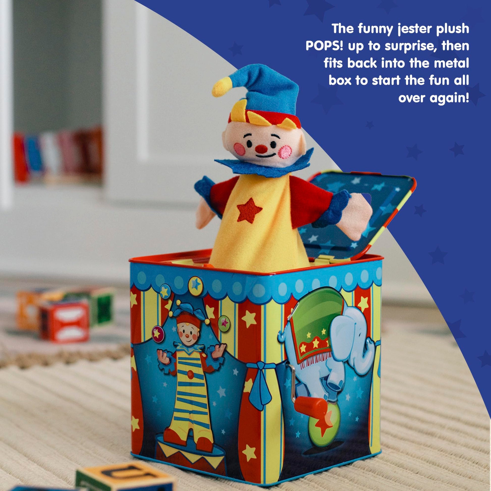 Buy now Schylling Silly Circus Jack in the Box - Classic Children's Musical Toy - Colorful Embossed Tin Box and Friendly Plush - Age 18 months and Up at indiglob india