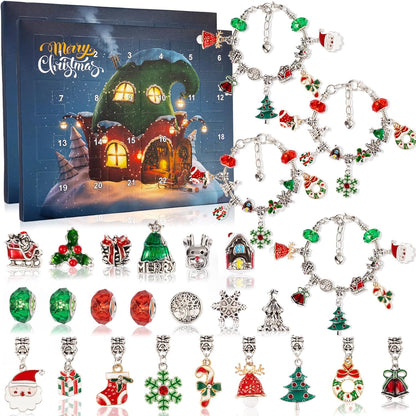 Christmas Advent Calendar Bracelets 2025 for Girls 24 Days Xmas Countdown Calendar DIY Jewelry Making Kit Gift 22 Charm Beads 2 Bracelets for Kids Teens Women