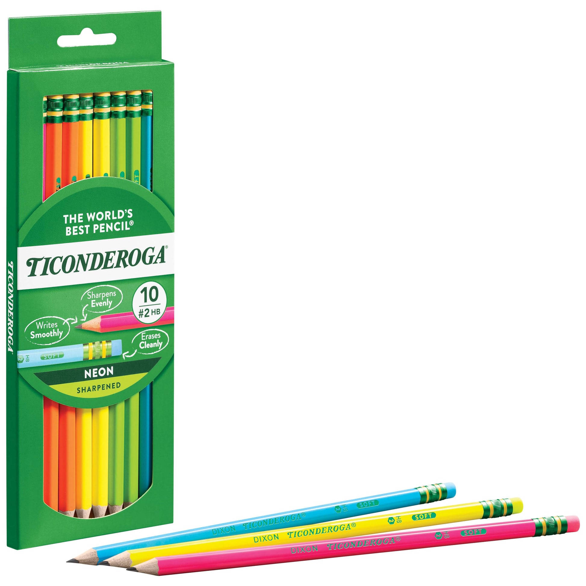 Buy now Ticonderoga Wood-Cased Pencils, Pre-Sharpened, #2 HB Soft, Neon Colors, 10 Count at indiglob india