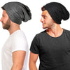 Geyoga 2 Pcs Adjustable Silk Satin Bonnet for Sleeping Men Silk Satin Beanie with Adjustable Elastic Band for Curly Hair(Black, Gray) - Black, Dark Grey