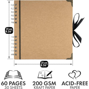 Bstorify Scrapbook Album 60 Pages (8 x 8 Inch) Brown Thick 200gsm Kraft Paper, Photo Album Scrapbook, Memory Book - Ideal for Your Scrapbooking Albums Art & Craft Projects