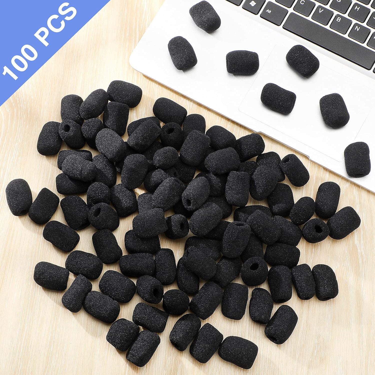 Buy now Frienda 100 Pieces Headset Mic Foam Cover Sponge Mini Microphone Windscreen Black Mic Shield Protection for Small Lapel and Headset Microphones at indiglob india