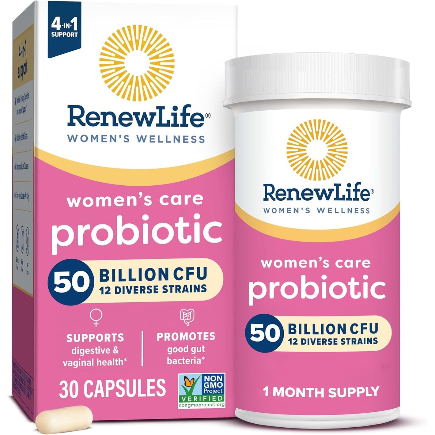 Renew Life Women's Probiotic Capsules, 50 Billion CFU Guaranteed, Supports pH Balance, Vaginal, Urinary, Digestive and Immune Health(2), L. Rhamnosus GG, Dairy, Soy and Gluten-Free, 30 Count