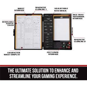 Buy now Monster Wooden Deluxe DND Stat Tracker Case- Compatible with Dungeons and Dragons- Record RPG Character Notes, Attacks, Abilities- Felt Dice Rolling Tray, Notebook, 50 Character Sheets for Gameplay at indiglob india