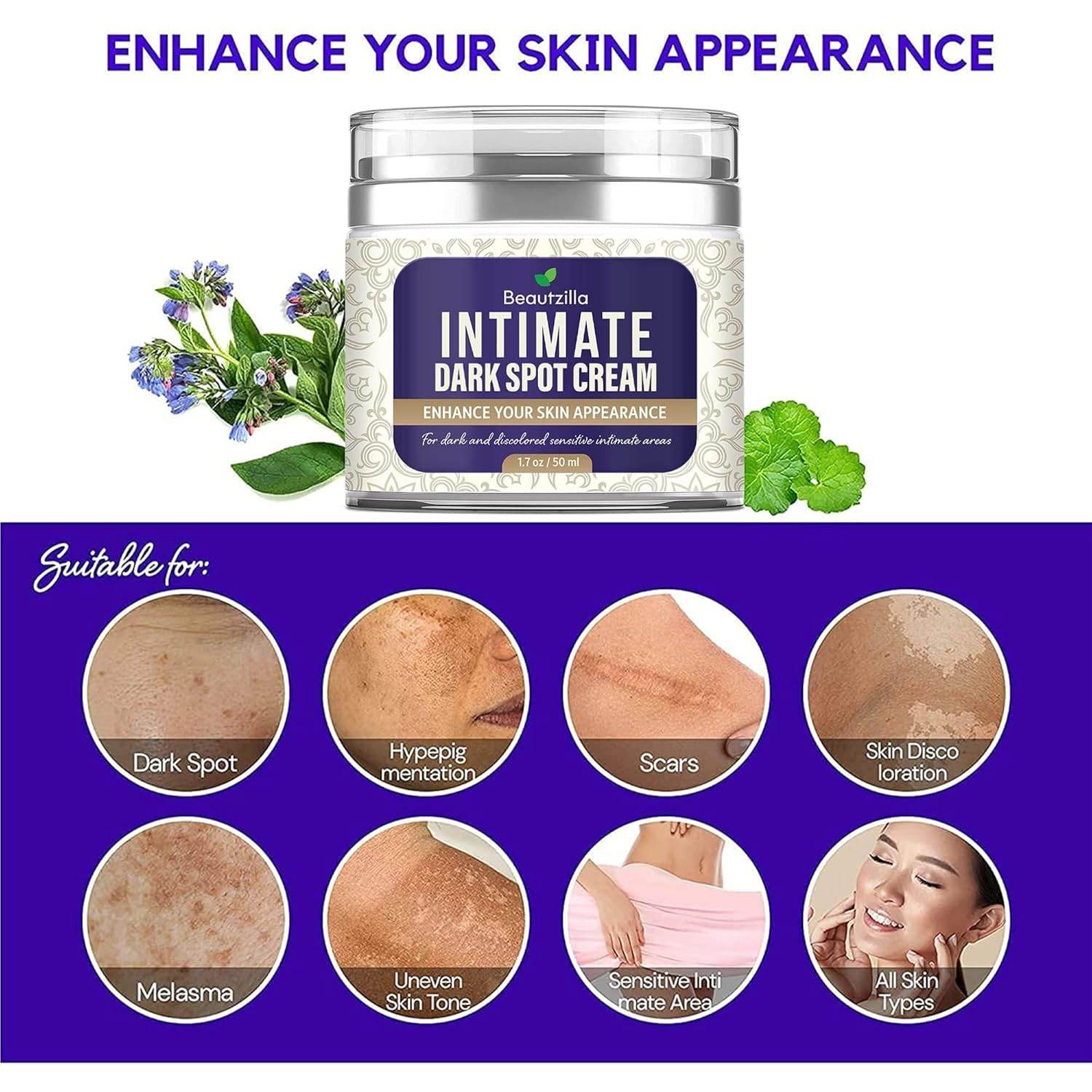 Beautzilla Intimate Area Dark Spot Corrector with Instant Results for Knees, Elbows, Underarms, and Thighs, White, 1.7 Fl Oz (Pack of 1) - My Store