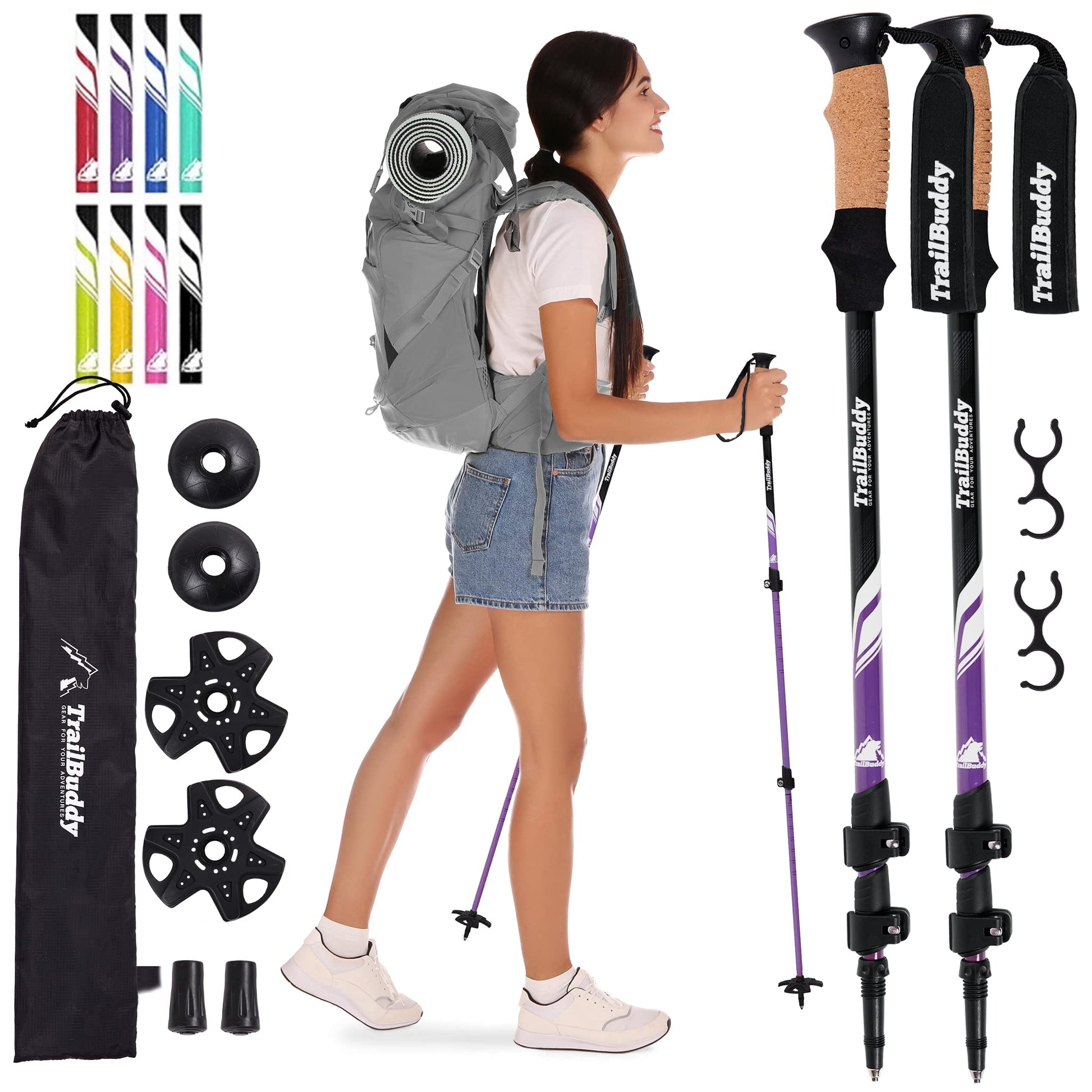 Buy now TrailBuddy Trekking Poles – Lightweight 7075 Aluminum Hiking Poles for Women, Men & Seniors – Collapsible or Foldable Walking Sticks for Travel, Trails & Balance at indiglob india