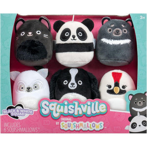 Squishville by Original Squishmallows Black and White Squad Plush - Six 2-Inch Squishmallows Plush Including Tajo, Kayce, Bambalina, Landi, Nathaniel, and Basma - Toys for Kids