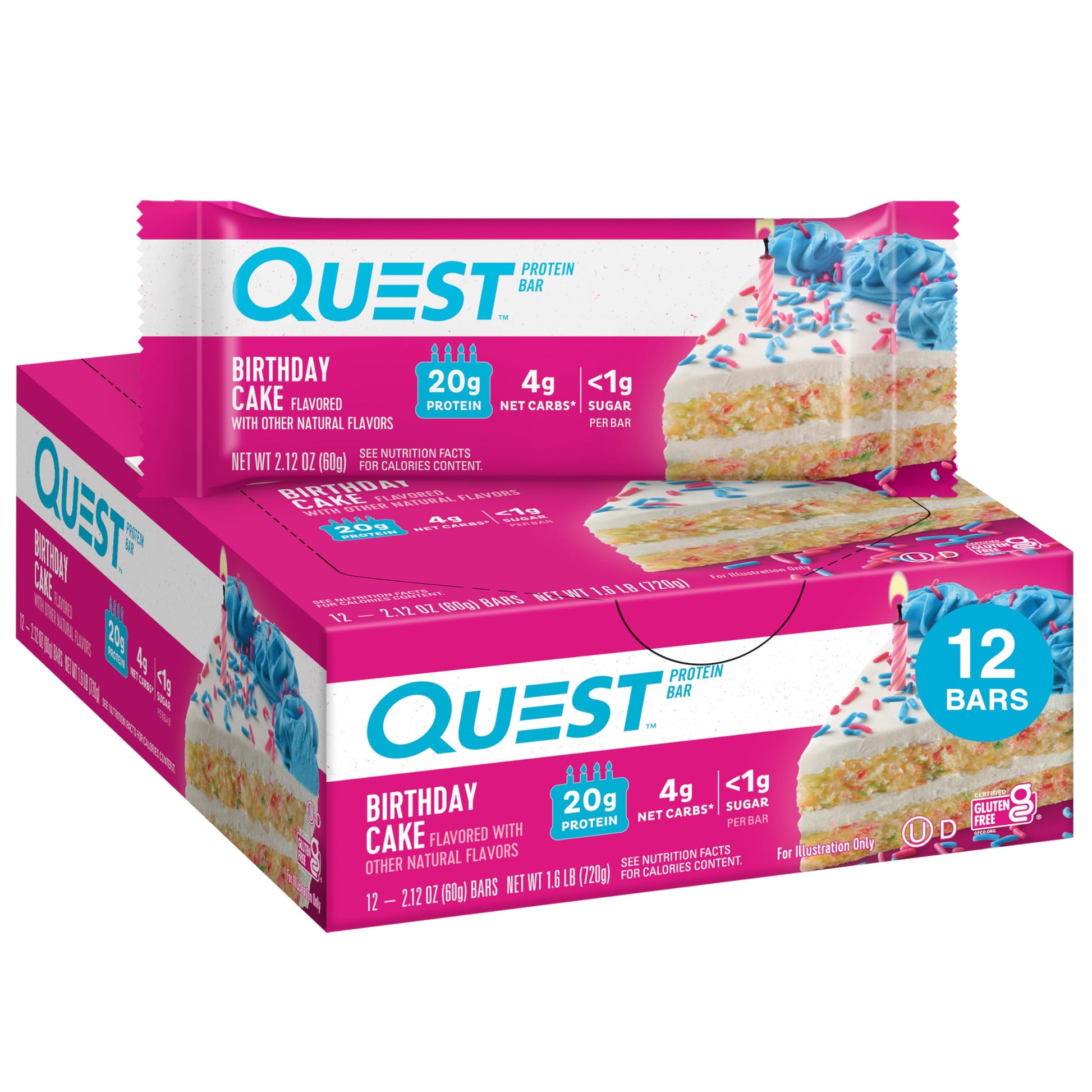 Buy now Quest Nutrition Chocolate Brownie Protein Bar, 20g Protein, 1g Sugar, 4g Net Carb, High Fiber, Gluten Free, 12 Count Birthday Cake 12 Count (Pack of 1) at indiglob india