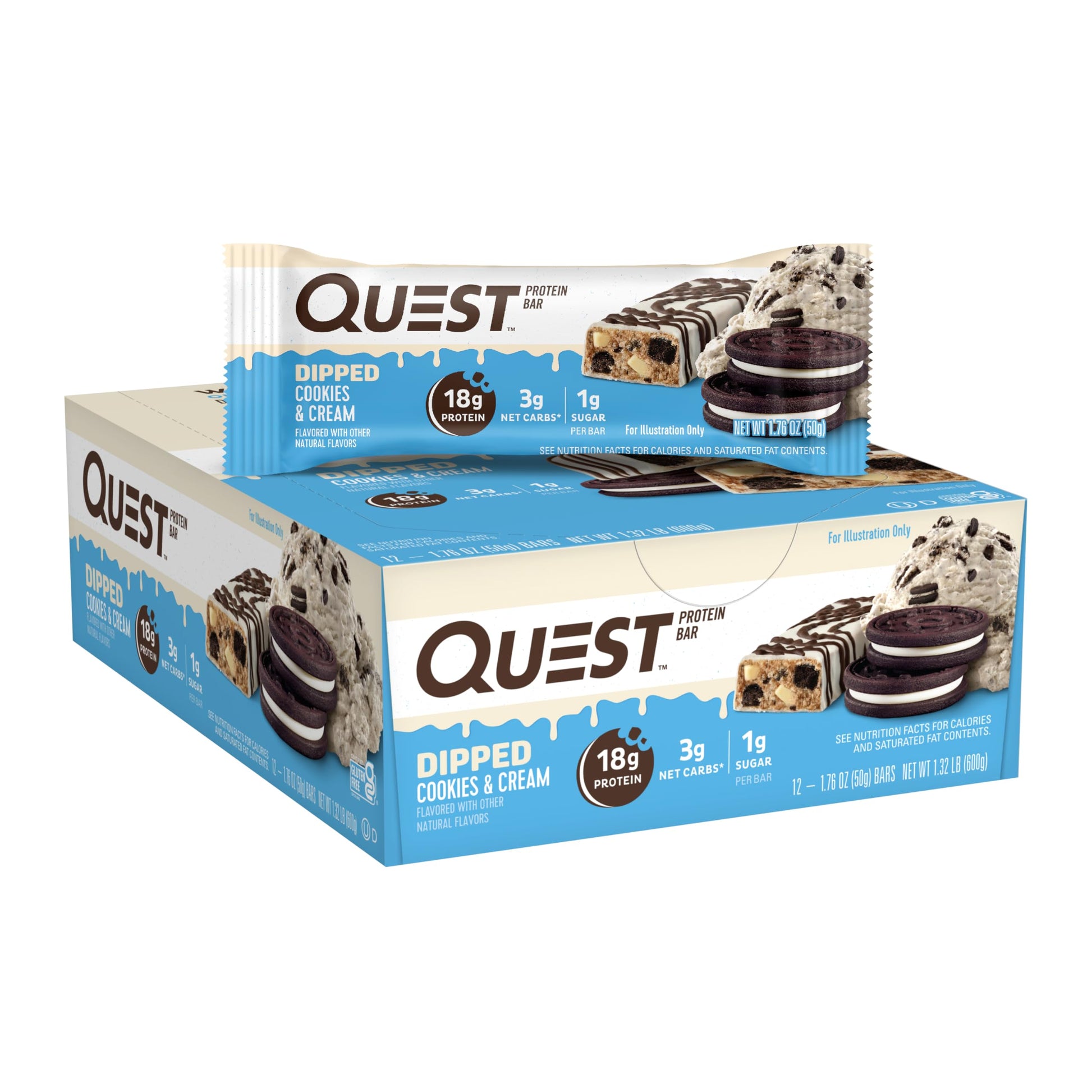 Buy now Quest Nutrition Chocolate Brownie Protein Bar, 20g Protein, 1g Sugar, 4g Net Carb, High Fiber, Gluten Free, 12 Count Dipped Cookies & Cream 12 Count (Pack of 1) at indiglob india