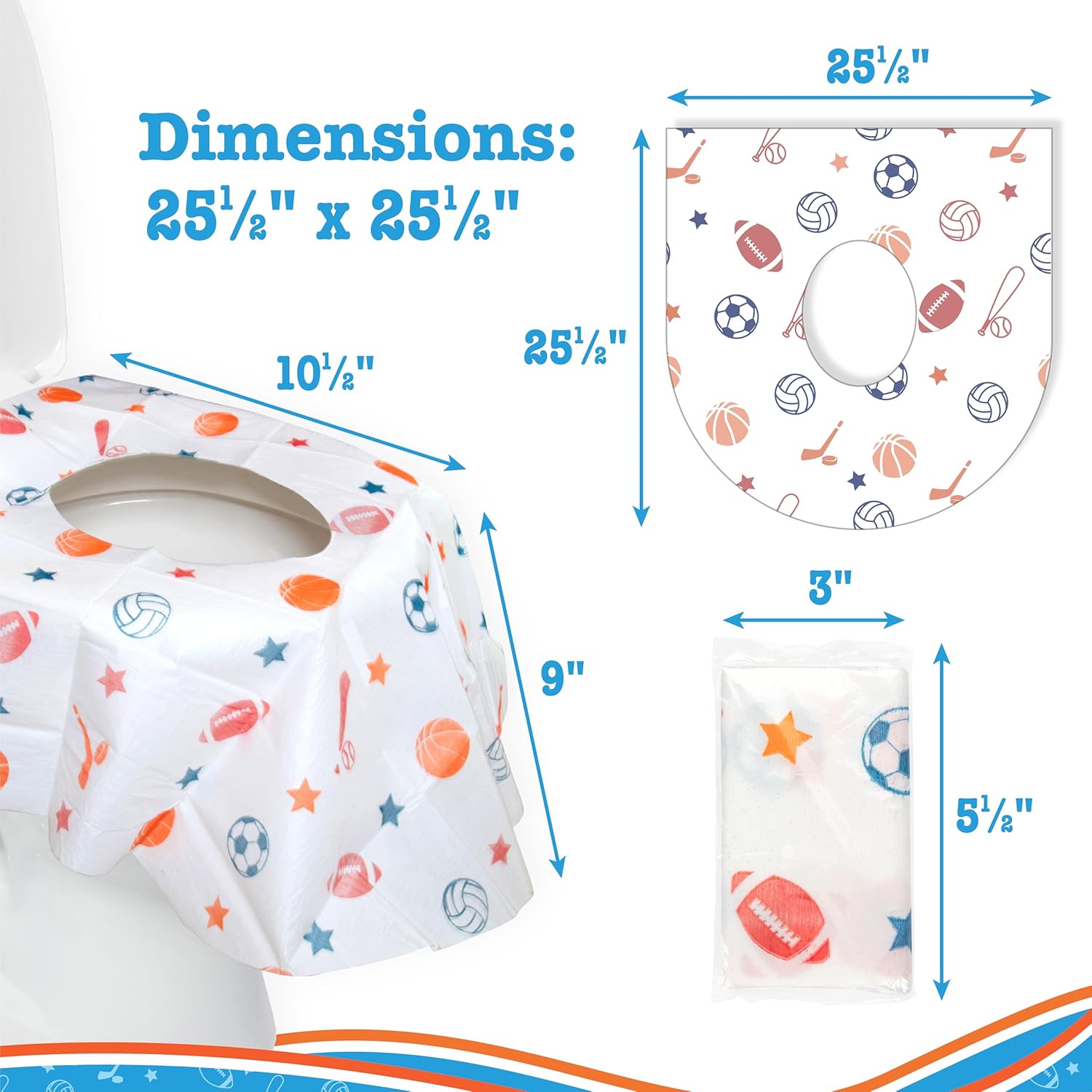 Buy now Toilet Seat Covers Disposable (12 Pack, Sports) - XL Waterproof Toilet Cover for Toddlers, Kids & Adults - Portable & Individually Wrapped for Travel, Potty Training & Public Restrooms at indiglob india