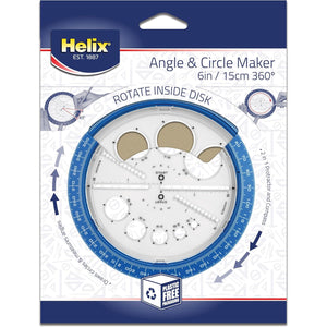 Helix Angle and Circle Maker with Integrated Circle Templates, 360 Degree, 6 Inch / 15cm, Assorted Colors (36002)