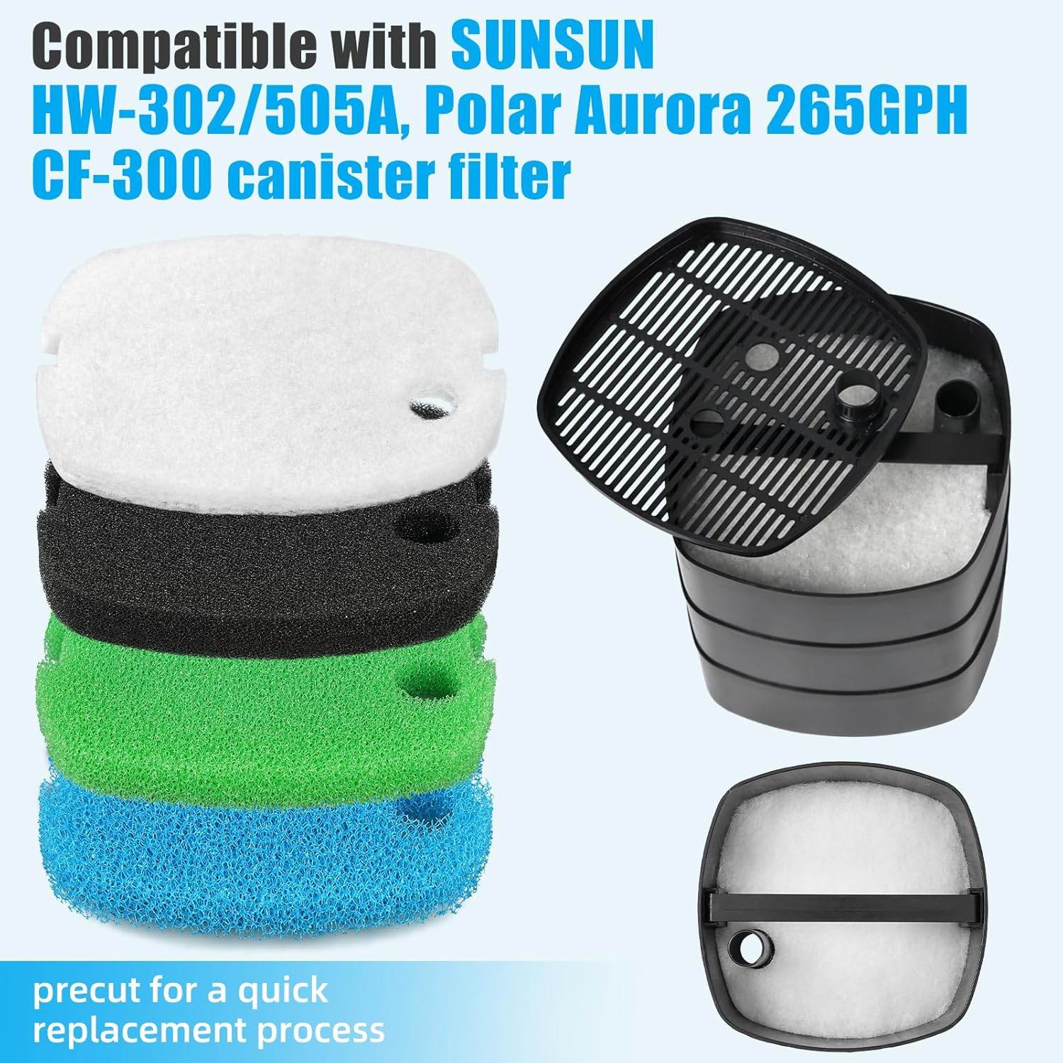 AQUANEAT Replacement Canister Filter Pads Compatible with SUNSUN HW-302 Aquarium Filter Media Sponge Floss - My Store