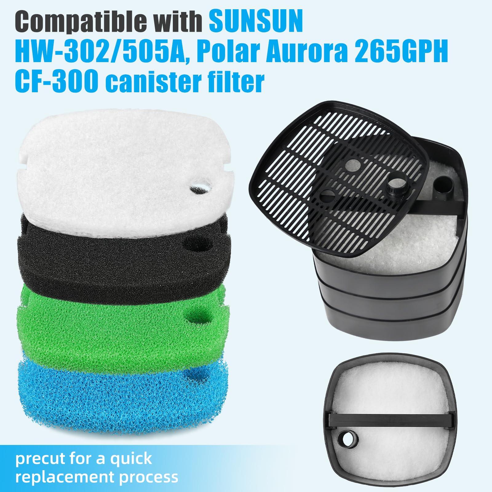 Buy now AQUANEAT Replacement Canister Filter Pads Compatible with SUNSUN HW-302 Aquarium Filter Media Sponge Floss 16pcs at indiglob india