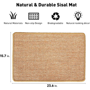 FUKUMARU Cat Scratcher Mat, 23.6 X 15.7 Inch Natural Sisal Cat Scratch Mats, Horizontal Cat Floor Scratching Pad Rug with Sticky Tapes, Protect Couch and Carpets