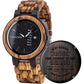 BOBO BIRD Week and Date Multi-Functional Display Men's Zebra Wooden Quartz Watch Lightweight Handmade Casual Wristwatches with Gift Box
