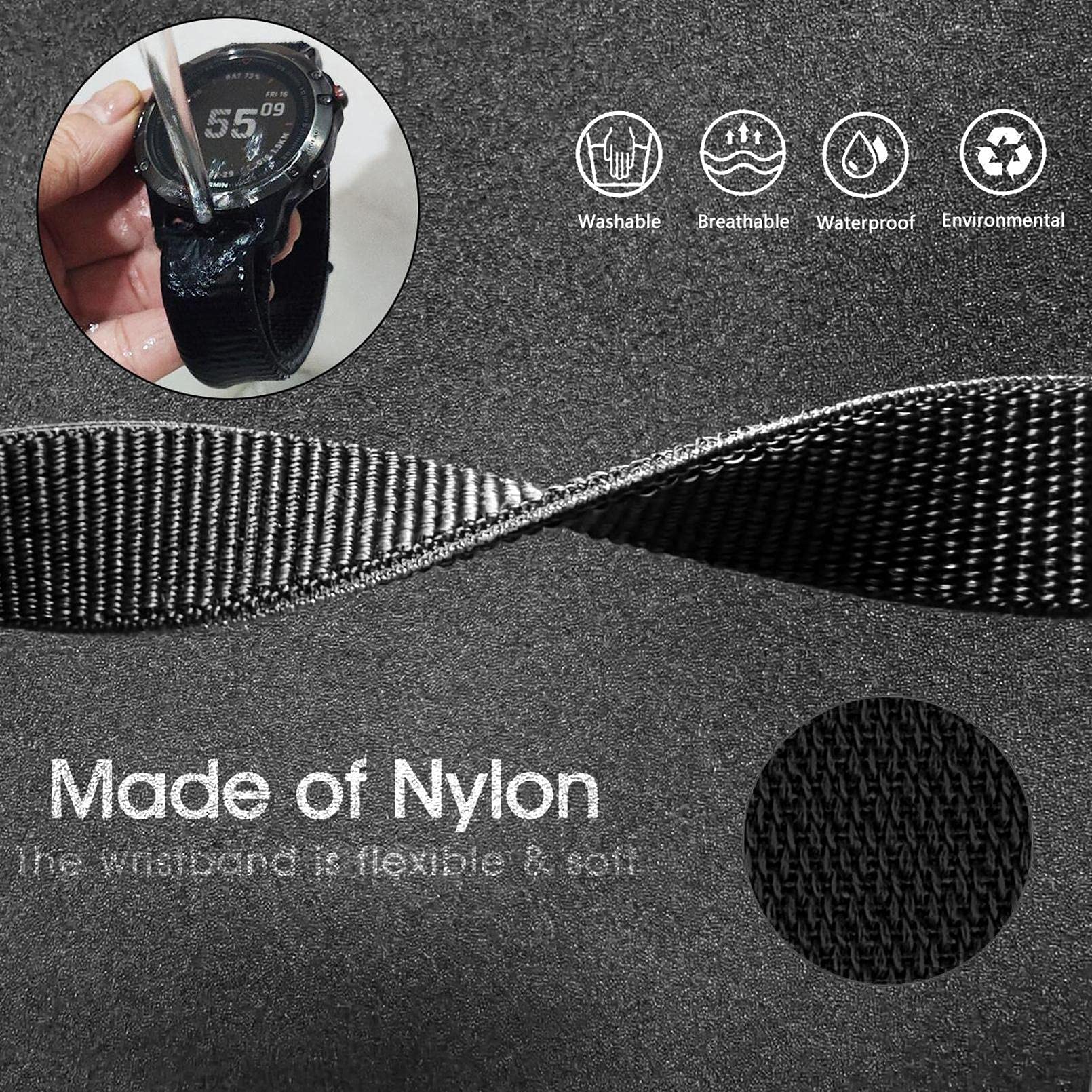Buy now Abanen Hook and Loop Quick Dry Watch Band for Fenix 8 47mm/ epix Pro 47mm / Fenix 7/6/5, 22mm Woven Nylon Ultralight Sport Wristband Strap for Garmin Instinct 2, Instinct 3 45mm at indiglob india