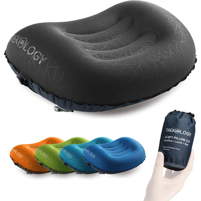 TREKOLOGY Ultralight Inflatable Camping Travel Pillow - ALUFT 2.0 Compressible, Compact, Comfortable, Ergonomic Inflating Pillows for Neck & Lumbar Support While Camp, Hiking, Backpacking