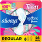 Always Radiant Teen Pads, Size 1, Regular, with Wings, Unscented, 14 Count