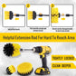 HIWARE Drill Brush Attachment Set, Yellow, Plastic Handle, 3 Sized Brush Heads for Cleaning Bathtub, Shower, Floor, Carpet, Kitchen, Bathroom, and More