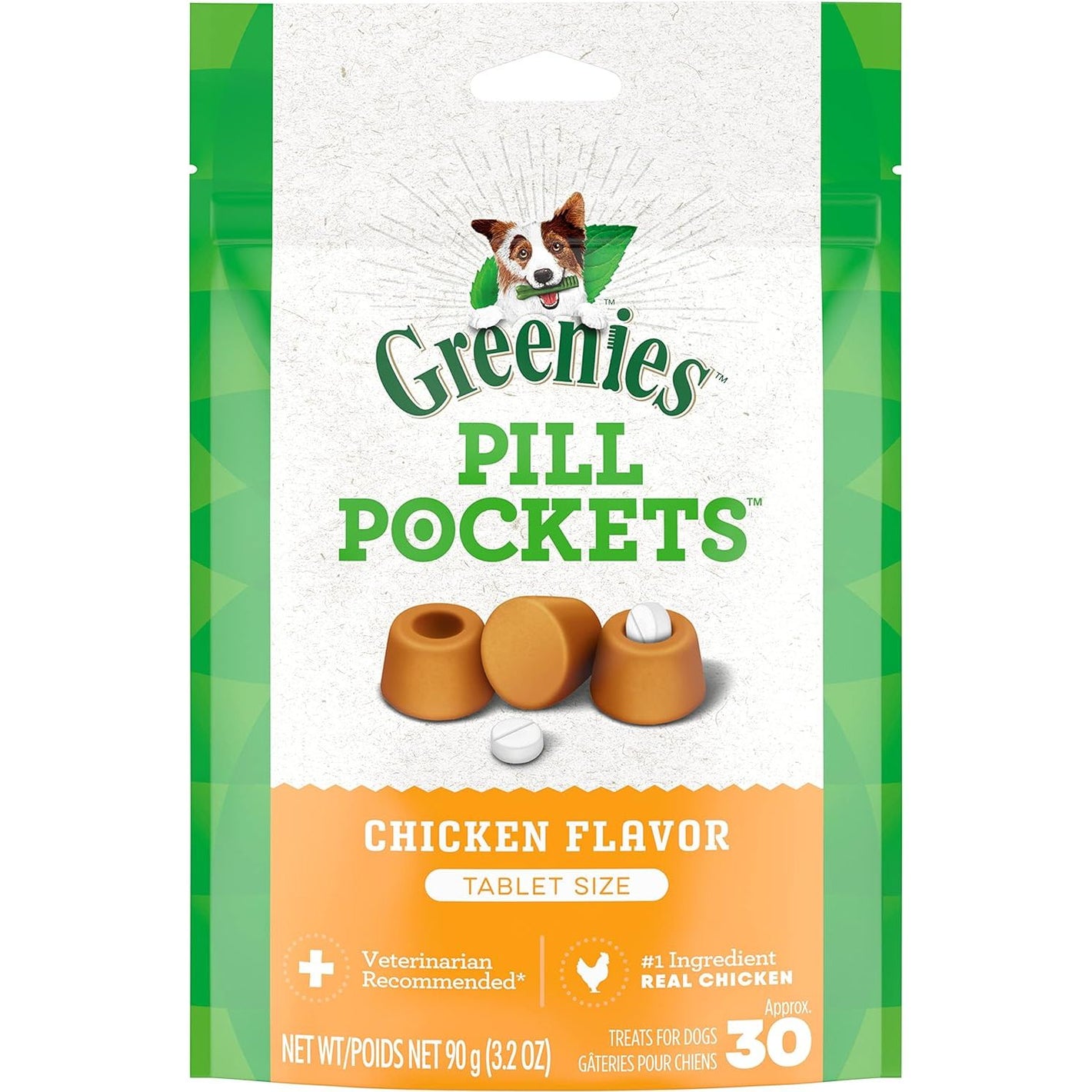 Greenies Pill Pockets for Dogs Small Size, Soft Dog Treats, Chicken Flavor, 3.2 oz. Pouch (30 Treats)