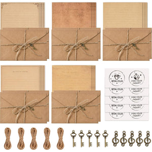 Vintage Stationary Paper and Envelopes Set,Writing Stationery Paper Letter and Envelopes Includes 20 Sheets of Vintage Letter Papers,10 Envelopes,10 Hemp Ropes,10 Retro Keys