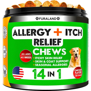 Dog Allergy Relief Chews - Dog Itch Relief - Omega 3 Fish Oil + Probiotics - Itchy Skin - Seasonal Allergies - Anti Itch Support & Hot Spots - Immune Supplement for Dogs