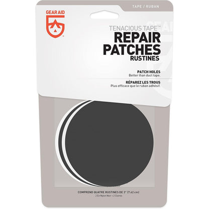 GEAR AID Tenacious Tape Repair Patches for Jackets, Tents, Outdoor Gear and Technical Fabrics, Black and Clear, 3” Rounds, 4 Patches, 1 Pack