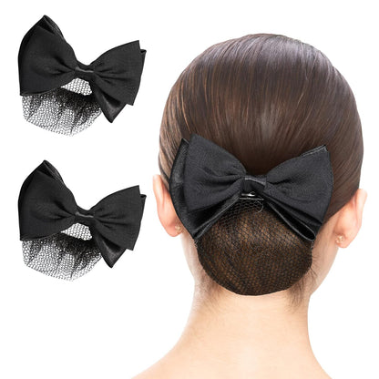Beaupretty 2 Pieces Hair Snood Net Barrette Mesh Clip Elastic Butterfly Bun Bow Headdress for Lady Women Dance Office (Black)