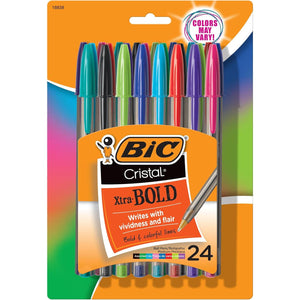 BIC Cristal Xtra Bold Ballpoint Pens, Bold Point (1.6mm) For Vivid And Dramatic Lines, Assorted Colors, 24-Count Pack, Perfect Ink Pens