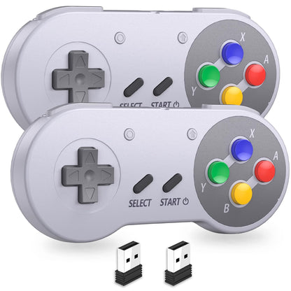 2 Pack 2.4 GHz Wireless USB Controller Compatible with SNES Games, SNES Retro USB PC Super Classic Controller for Windows PC MAC Linux Genesis Raspberry Pi Retropie (Multicolored Keys)