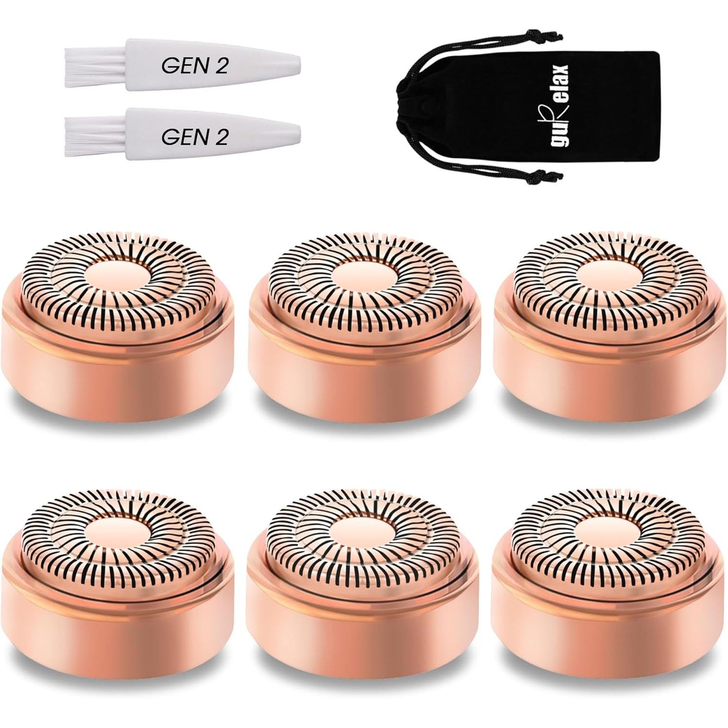 Replacement Heads for Flawless Facial Hair Remover, Replacement Blades for Finishing Touch Flawless Hair Removal Gen 2, 6 Count 18k Gold Heads with Storage Bag