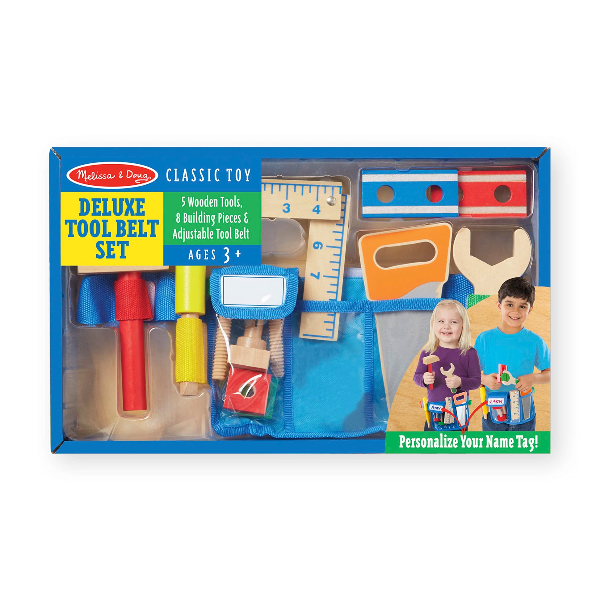 Buy now Melissa & Doug Deluxe Tool Belt Set - 5 Wooden Tools, 8 Building Pieces, Adjustable Belt at indiglob india