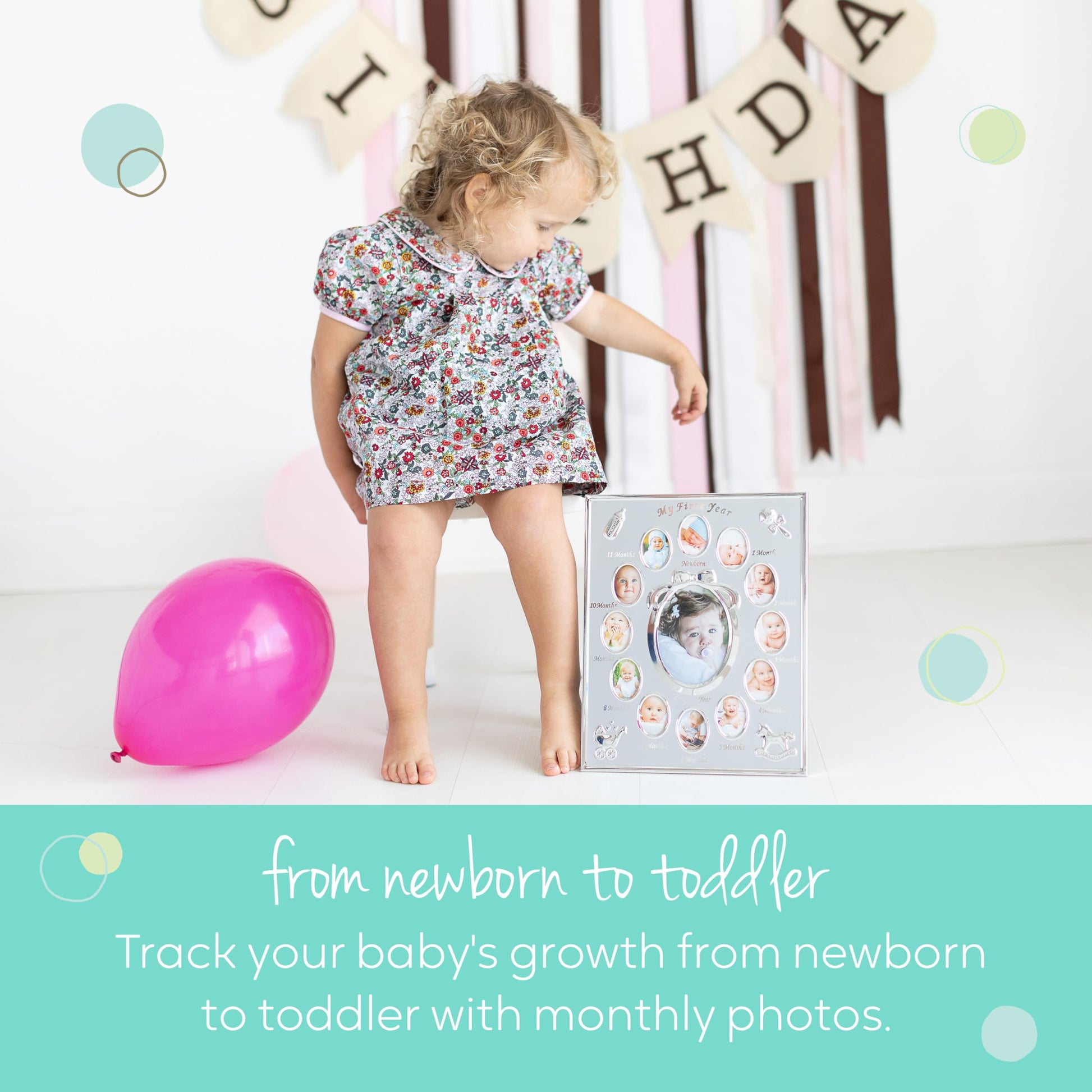 Buy now Tiny Ideas Baby's My First Year Picture Frame, Classic Newborn Keepsake, Monthly Baby Milestone Photos, Silver at indiglob india