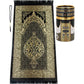 ihvan online Muslim Prayer Rug and Prayer Beads with Elegant Design Cylinder Gift Box, Janamaz, Sajadah, Soft Islamic Gifts Set, Carpet Mat, Taffeta Fabric, Black
