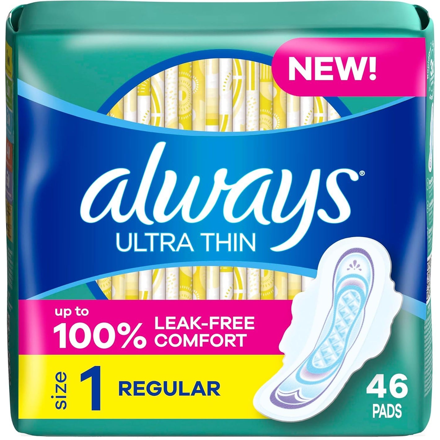 Always Ultra Thin Pads with Wings, Size 1, Regular, 46 Count