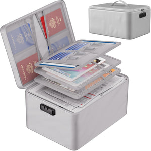 ENGPOW Large Document Organizer with Lock (15" x 11" x 8"), 4-Layer Fireproof ＆ Water-Resistant Safe Bag File Organizer Storage for Important Documents, Certificates, Laptop, Passports, Silver