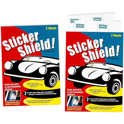 STICKER SHIELD - Windshield Sticker Applicator for Easy Application, Removal and Re-Application from Car to Car - 4 inch x 6 inch Sheets (2 Packs (4 Sheets Total))