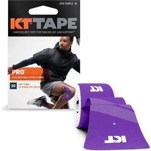 KT Tape, Pro Synthetic Kinesiology Athletic Tape, 20 Count, 10” Precut Strip
