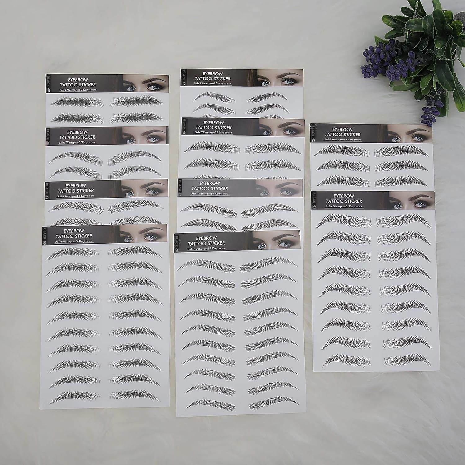 10 Sheets Black 6D Eyebrows Stickers Imitation Ecological Hair-Like Waterproof Natural Tattoos Eyebrows Stickers 100 Pairs - My Store
