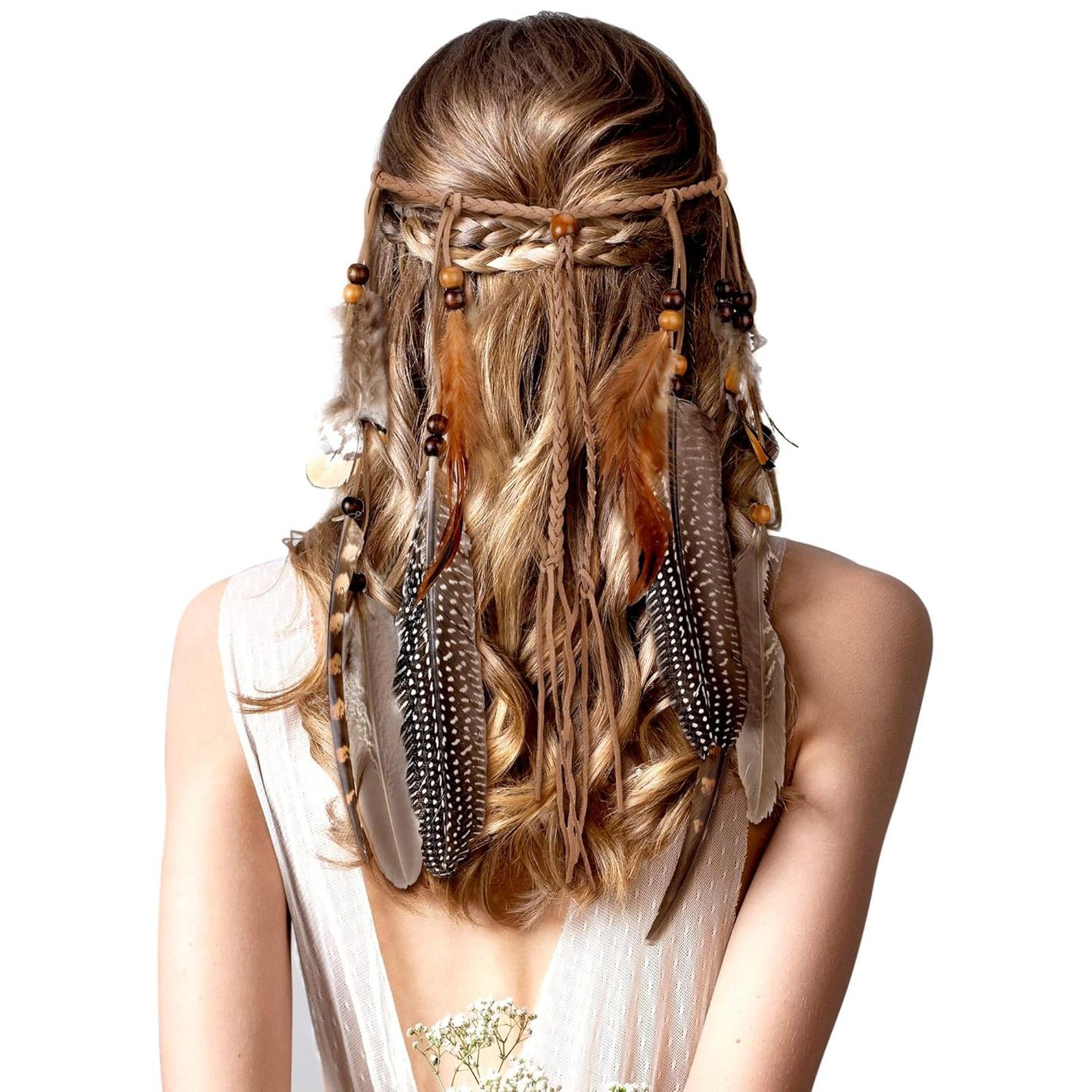 XunYee Feather Hippie Headband for Women - Indian Feather Hair Accessories for Costume (Classic Style)