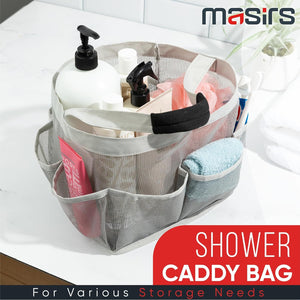 Masirs Mesh Shower Caddy - 9 Pocket Portable Bathroom Organizer Tote for Travel, Gym & Dorm - Collapsible Small Shower Caddy Bag to Hold Toiletries & Essentials (Gray)