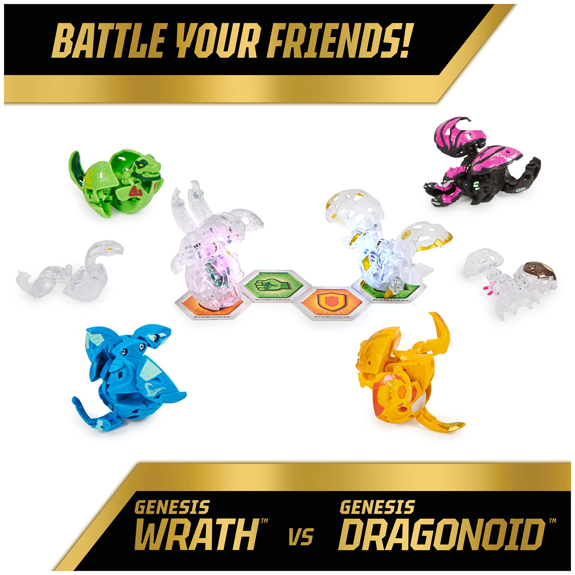 Buy now Bakugan Evolutions Genesis Collection Pack - 2 Light Up Action Figures, 4 Exclusive Bakugan, 2 Nanogan, 8 Cards, 4 BakuCores - Kids Toys for Boys Ages 6 and Up at indiglob india
