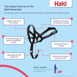 HALTI Headcollar - To Stop Your Dog Pulling on the Leash. Adjustable, Reflective and Lightweight, with Padded Nose Band. Dog Training Anti-Pull Collar for Large Dogs (Size 4, Black)