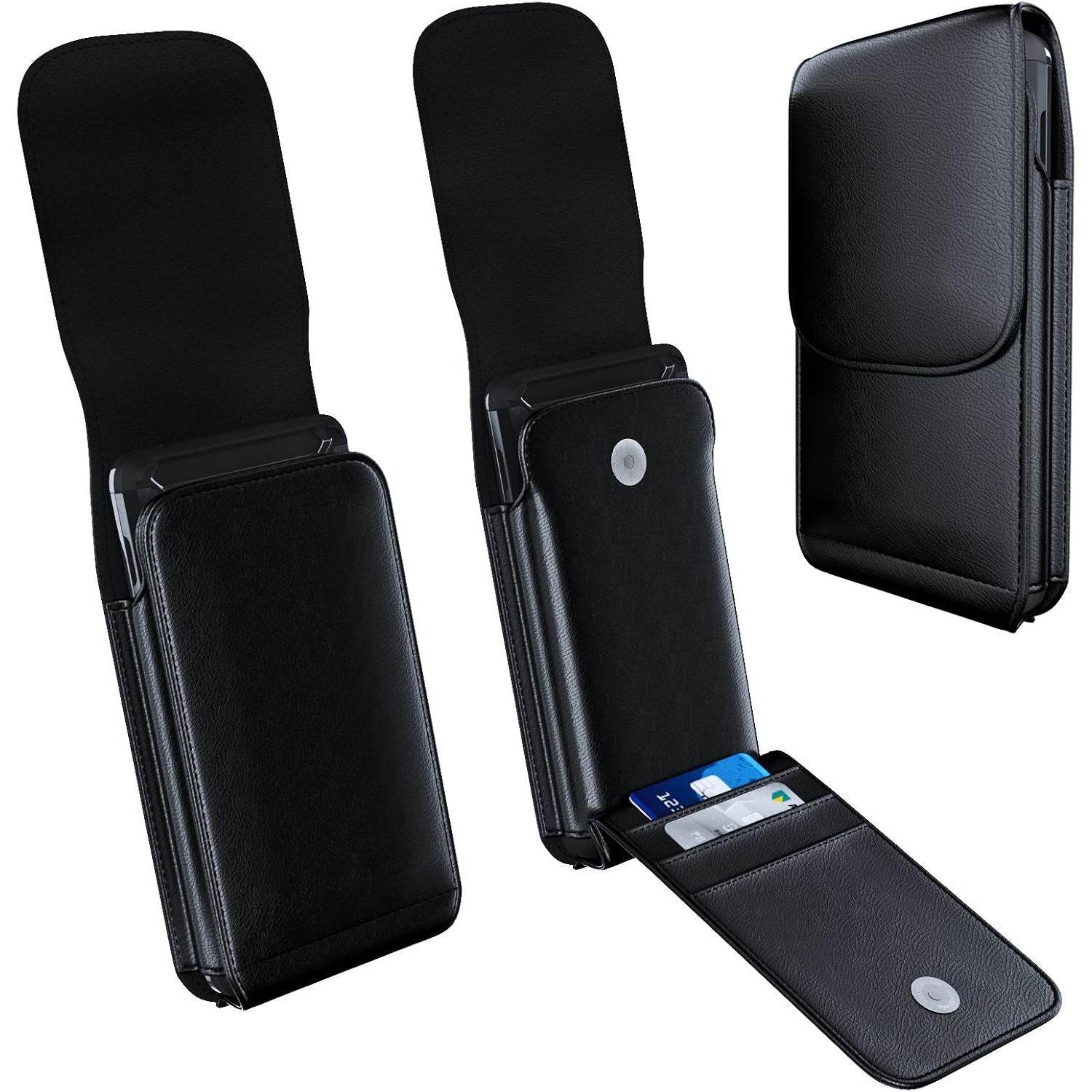 Cell Phone Belt Holster for iPhone 12, 12 Pro, 11 Pro, Xs, X, 10 Vertical Leather Belt Case with Belt Clip, ID/Card Holder Carrying Pouch Cover (Fits Apple iPhone 12, 11 Pro with Otterbox Case) - My Store