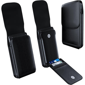 Cell Phone Belt Holster for iPhone 12, 12 Pro, 11 Pro, Xs, X, 10 Vertical Leather Belt Case with Belt Clip, ID/Card Holder Carrying Pouch Cover (Fits Apple iPhone 12, 11 Pro with Otterbox Case)